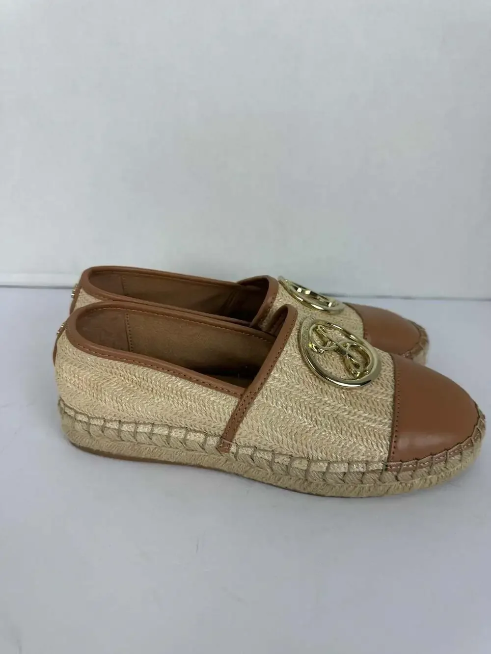 Sam & Libby Women's Celeste Raffia Espadrille Flats in Natural and Cuoio Brown